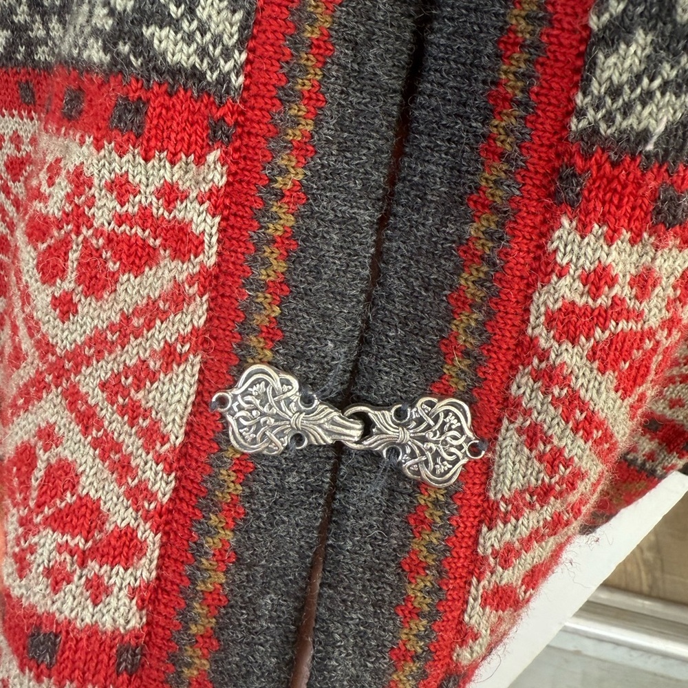 Vintage 90s L.L. Bean Fair Isle Silver Clasp Cardigan Sweater Medium Wool - Picture 6 of 6